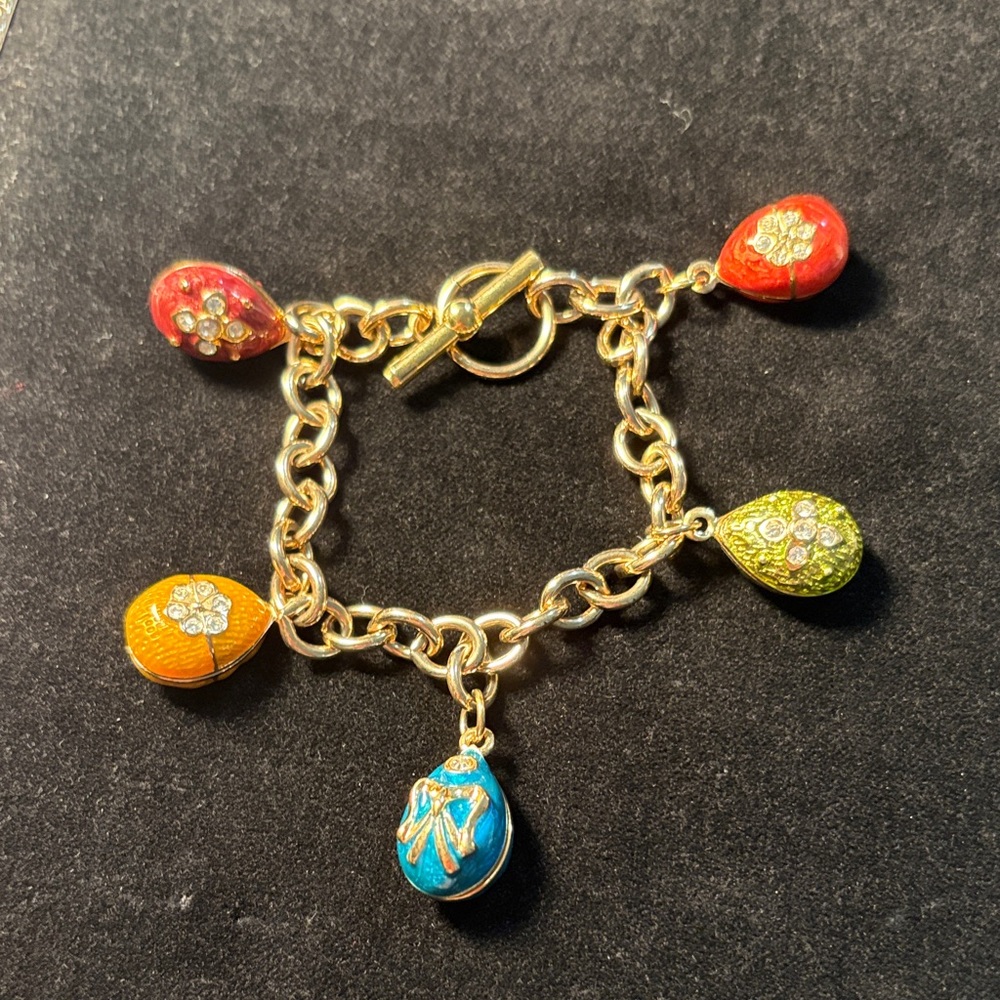Gold Tone Russian Egg Charm Bracelet